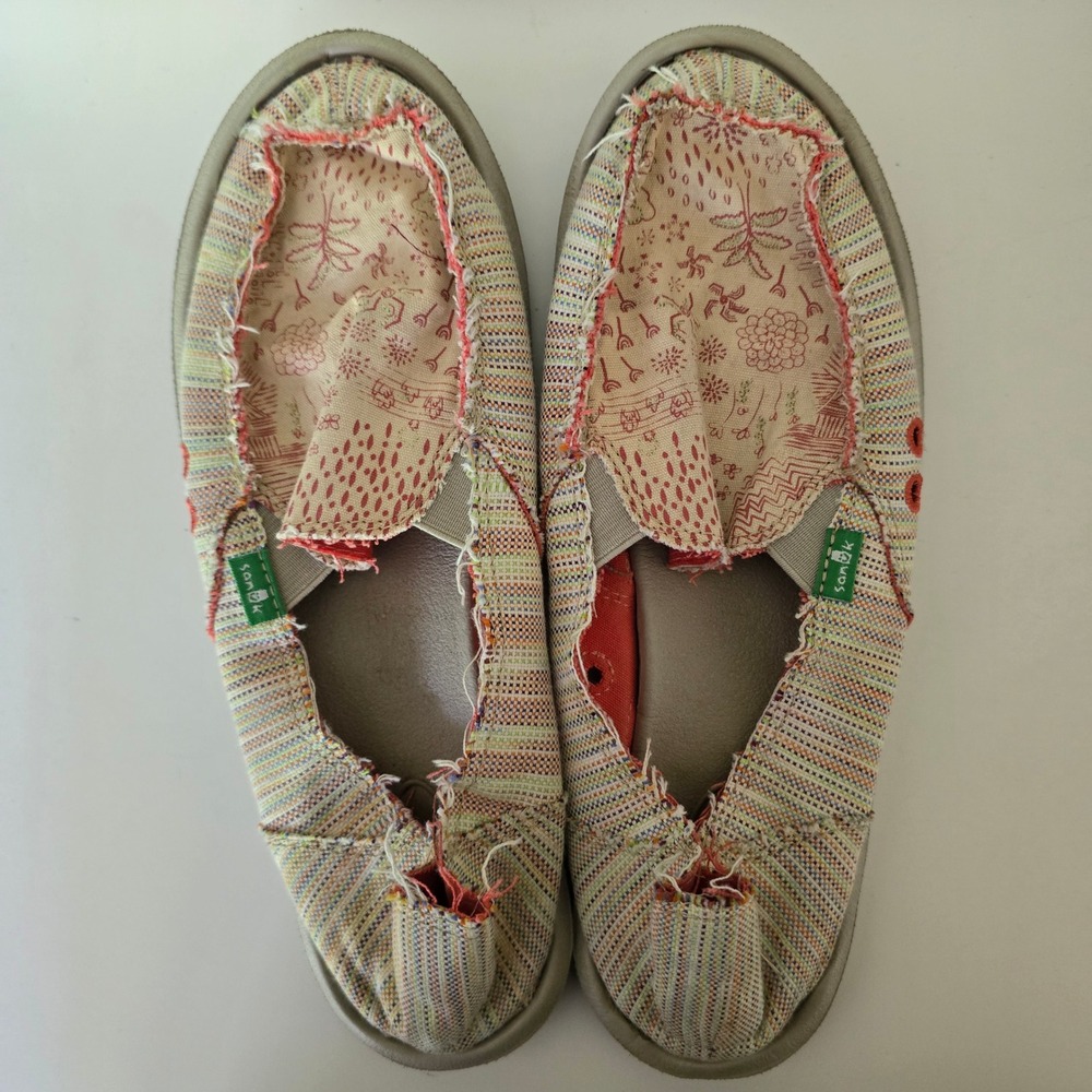 Sanuk Scribble Sidewalk Surfer Slip-on Canvas Shoes Size 9 Beach